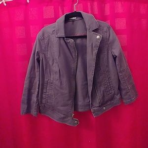 Dark gray denim motorcycle style bomber
